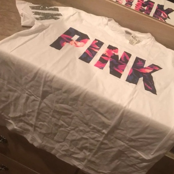 PINK Victoria's Secret Tops - NWOT VS PINK Bling Floral Campus Tee Small